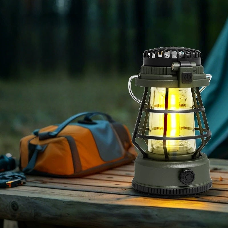 Portable Camping Fan Light Multi-Functional Outdoor Lantern with Ambient Lighting