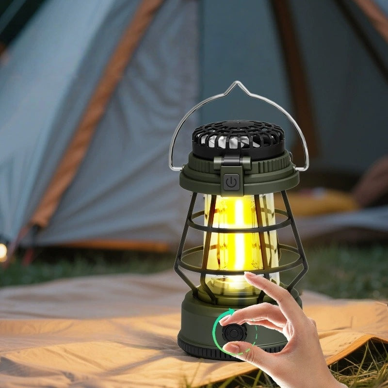 Portable Camping Fan Light Multi-Functional Outdoor Lantern with Ambient Lighting