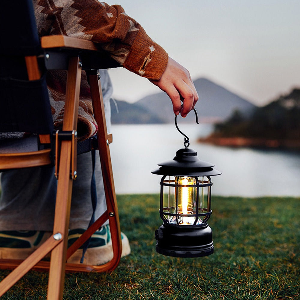 Portable LED Camping Lantern Rechargeable Retro Outdoor Tent Light
